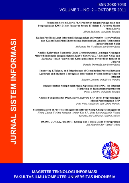 					View Vol. 7 No. 2 (2011): Jurnal Sistem Informasi (Journal of Information System)
				